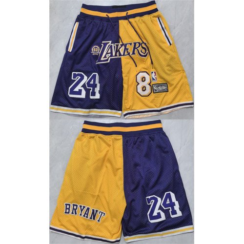 Men's #8 #24 Kobe Bryant Purple Yellow 2026 Shorts (Run Small)