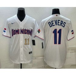 Mens Dominican Republic Baseball #11 Rafael Devers Number 2023 White World Baseball Classic Stitched Jersey