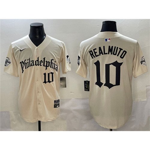 Men's Philadelphia Phillies #10 J.T. Realmuto Cream Gothic Vapor Limited Stitched Jersey