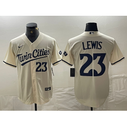 Men's Minnesota Twins #23 Royce Lewis Number Cream Cool Base Stitched Baseball Jersey