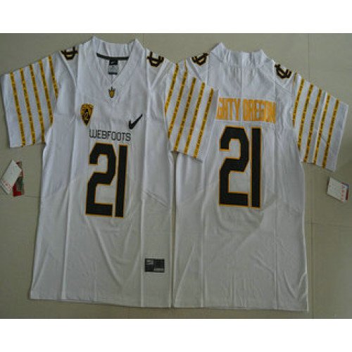 Men's Oregon Ducks 2016 Spring Game Mighty Oregon #21 Weebfoot 100th Rose Bowl Game White Elite Jersey