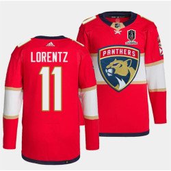 Men's Florida Panthers #11 Steven Lorentz Red Home 2024 Stanley Cup Champions Stitched Jersey