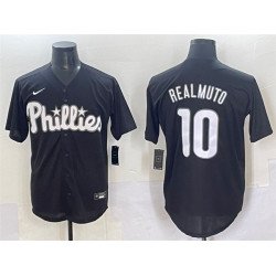 Men's Philadelphia Phillies #10 J.T. Realmuto Black Lights Out Limited Stitched Baseball Jersey