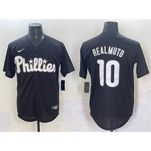 Men's Philadelphia Phillies #10 J.T. Realmuto Black Lights Out Limited Stitched Baseball Jersey