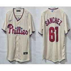 Men's Philadelphia Phillies #61 Cristopher Sanchez Cream Cool Base Jersey