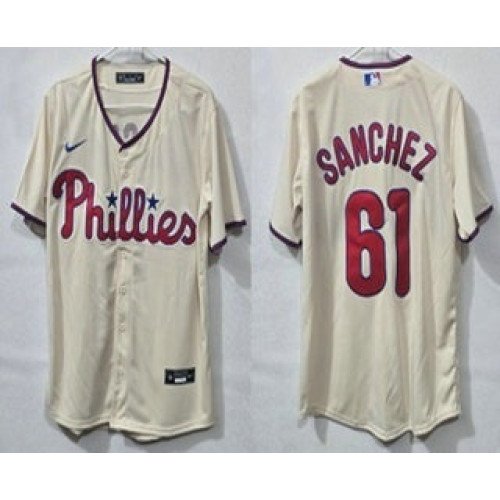 Men's Philadelphia Phillies #61 Cristopher Sanchez Cream Cool Base Jersey