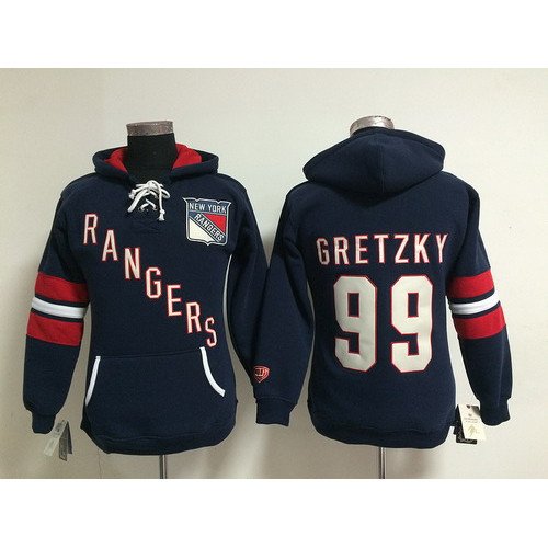 Old Time Hockey New York Rangers #99 Wayne Gretzky Navy Blue Womens Hoodie