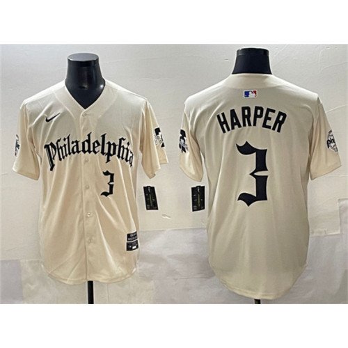 Men's Philadelphia Phillies #3 Bryce Harper Cream Gothic Vapor Limited Stitched Jersey