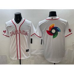 Men's Canada Baseball White 2026 World Baseball Classic Big Logo Home Stadium Stitched Jersey