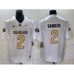 Men's Colorado Buffaloes #2 Shedeur Sanders White 2023 F.U.S.E. Stitched Football Jersey