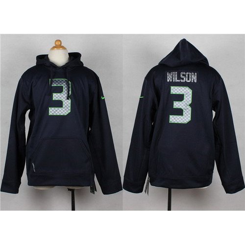 Nike Seattle Seahawks #3 Russell Wilson Navy Blue Kids Hoodie