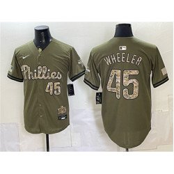 Men's Philadelphia Phillies #45 Zack Wheeler Olive 2026 Armed Forces Day Stitched Jersey