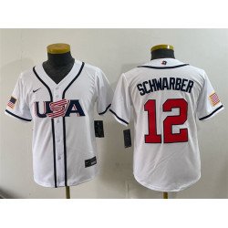 Youth USA Baseball #12 Kyle Schwarber White 2026 World Baseball Classic Home Stadium Stitched Baseball Jersey