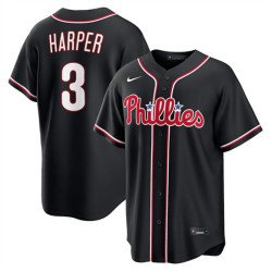 Men's Philadelphia Phillies #3 Bryce Harper Fashion Black Out Stitched Baseball Jersey