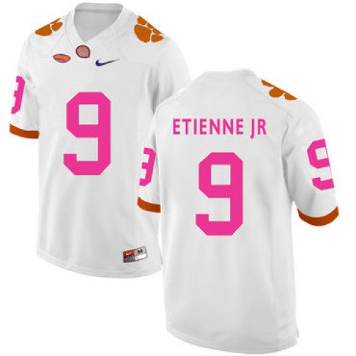 Clemson Tigers 9 Travis Etienne Jr White Breast Cancer Awareness College Football Jersey