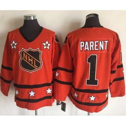 1972-81 NHL All-Star #1 Bernie Parent Orange CCM Throwback Stitched Vintage Hockey Jersey