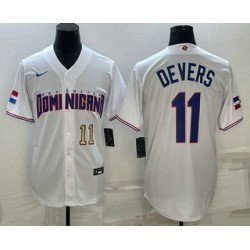 Men's Dominican Republic Baseball #11 Rafael Devers Number 2023 White World Baseball Classic Stitched Jerseys