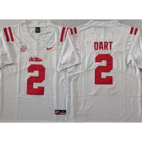 Men's Ole Miss Rebels #2 Jaxson Dart White Stitched jersey