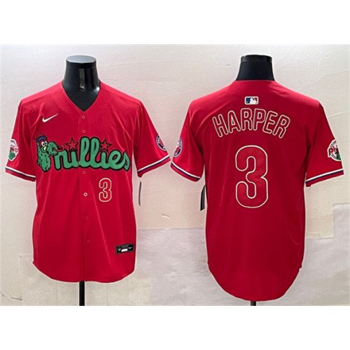 Men's Philadelphia Phillies #3 Bryce Harper Red Phanatic Limited Stitched Jersey