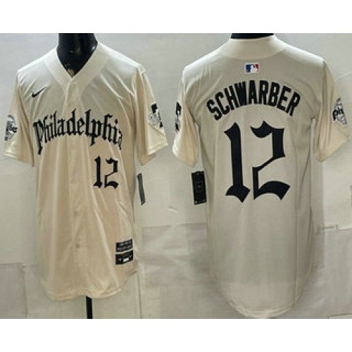 Men's Philadelphia Phillies #12 Kyle Schwarber Cream Gothic Vapor Limited Stitched Jersey