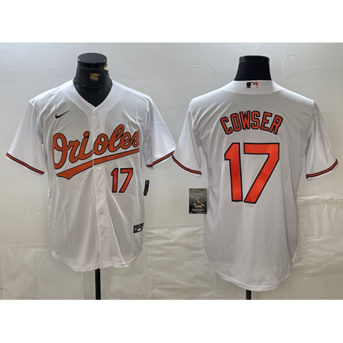 Men's Baltimore Orioles #17 Colton Cowser Number White Cool Base Stitched Jersey