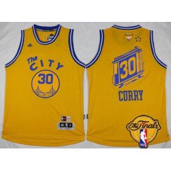 Men's Golden State Warriors #30 Stephen Curry 2015-16 Retro Yellow 2017 The NBA Finals Patch Jersey