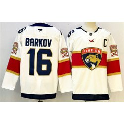 Men's Florida Panthers #16 Aleksander Barkov White 2024-25 Home With C Patch Stitched Hockey Jersey