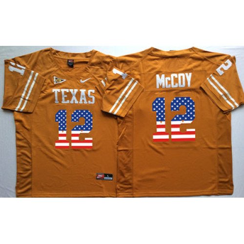 Men's Texas Longhorns 12 Colt McCoy Orange USA Flag College Jersey