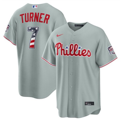 Men's Philadelphia Phillies #7 Trea Turner Gray USA 250 Fourth of July Home Stitched Baseball Jersey