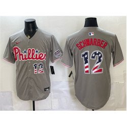 Men's Philadelphia Phillies #12 Kyle Schwarber Gray USA 250 Fourth of July Home Stitched Jersey