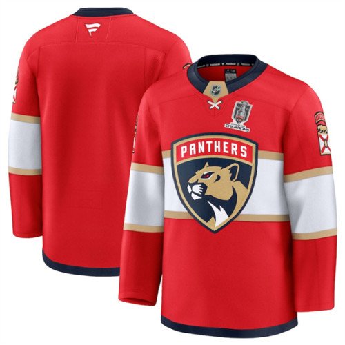 Men's Florida Panthers Blank Red Home 2025 Stanley Cup Champions Patch Stitched Jersey