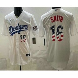 Men's Los Angeles Dodgers #16 Will Smith White USA 250 Fourth of July Home Stitched Jersey