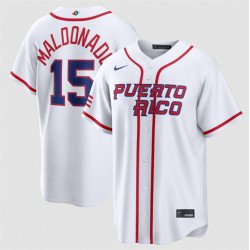 Men's Puerto Rico Baseball #15 Martín Maldonado White 2026 World Baseball Classic Home Stadium Stitched Jersey