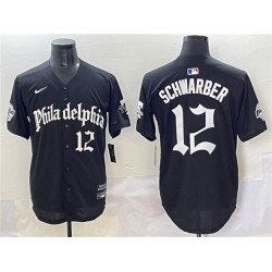 Men's Philadelphia Phillies #12 Kyle Schwarber Black Gothic Vapor Limited Stitched Jersey