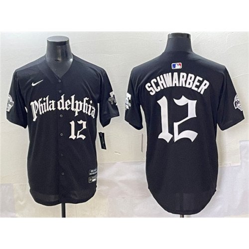 Men's Philadelphia Phillies #12 Kyle Schwarber Black Gothic Vapor Limited Stitched Jersey