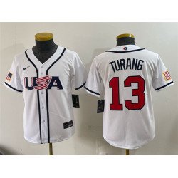 Youth USA Baseball #13 Brice Turang White 2026 World Baseball Classic Home Stadium Stitched Baseball Jersey
