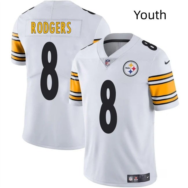 Youth Pittsburgh Steelers #8 Aaron Rodgers White 2025 Vapor Limited Stitched Football Jersey
