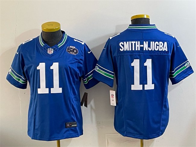 Youth Seattle Seahawks #11 Jaxon Smith-Njigba Royal 2025 F.U.S.E 50th Anniversary Patch Throwback Vapor Limited Stitched Football Jersey