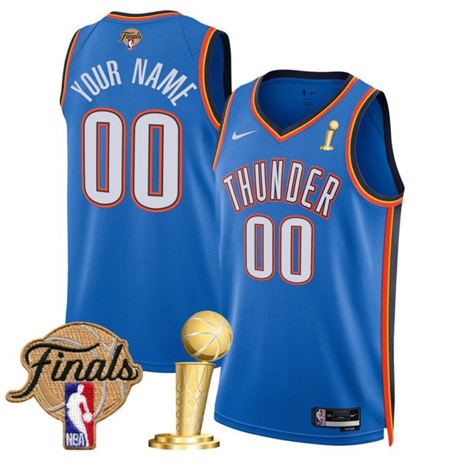Men's Oklahoma City Thunder Active Player Custom Blue 2025 Finals Patch And Finals Champions Patch Icon Edition Stitched Basketball Jersey