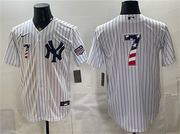 Men's New York Yankees #7 Mickey Mantle White 2026 USA 250 Fourth of July Home Stadium Stitched Baseball Jersey