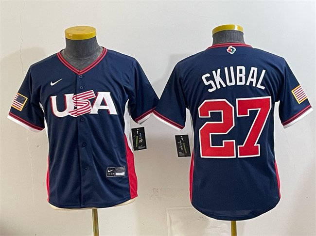 Youth USA Baseball #27 Tarik Skubal Navy 2026 World Baseball Classic Stadium Stitched Baseball Jersey