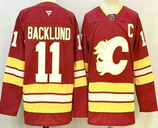 Men's Calgary Flames #11 Mikael Backlund Red Authentic Jersey