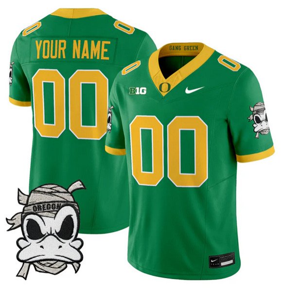 Men's Oregon Ducks Active Player Custom Green 2025 F.U.S.E. Mummy Duck Vapor Limited V1 Stitched Football Jersey