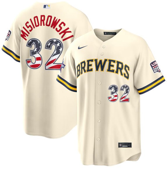 Men's Milwaukee Brewers #32 Jacob Misiorowski Cream 2026 All-Star Edition Stars & Stripes USA 250 Patch Stitched Baseball Jersey