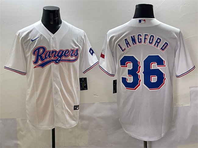 Men's Texas Rangers #36 Wyatt Langford White Cool Base Stitched Baseball Jersey