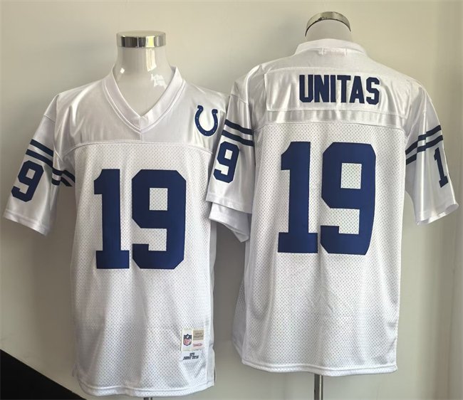 Men's Indianapolis Colts #19 Johnny Unitas White Throwback Stitched Football Jersey