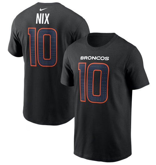 Men's Denver Broncos #10 Bo Nix Black Carbon Name & Number T-Shirt