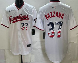 Men's Cleveland Guardians #37 Travis Bazzana White USA 250 Fourth of July Home Stitched Jersey