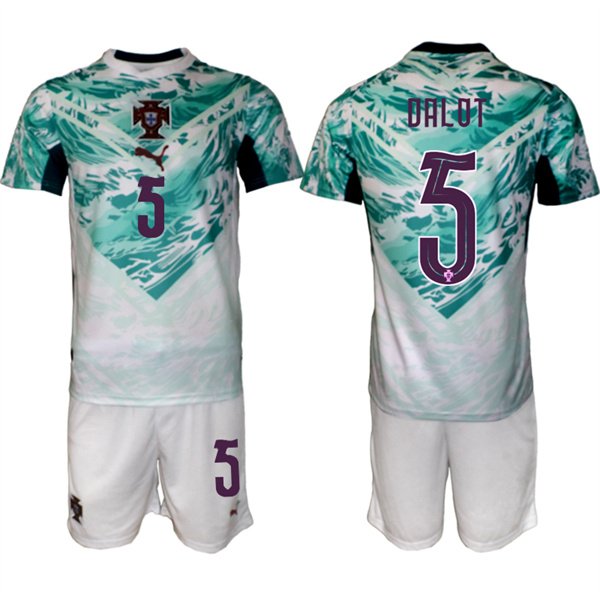 Men's Portugal Team #5 Diogo Dalot Green 2026 World Cup Away Soccer Jersey Suit