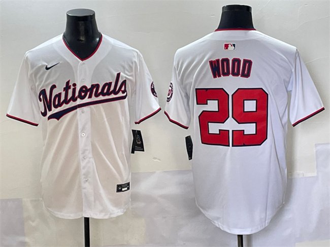 Men's Washington Nationals #29 James Wood White Home Limited Stitched Baseball Jersey